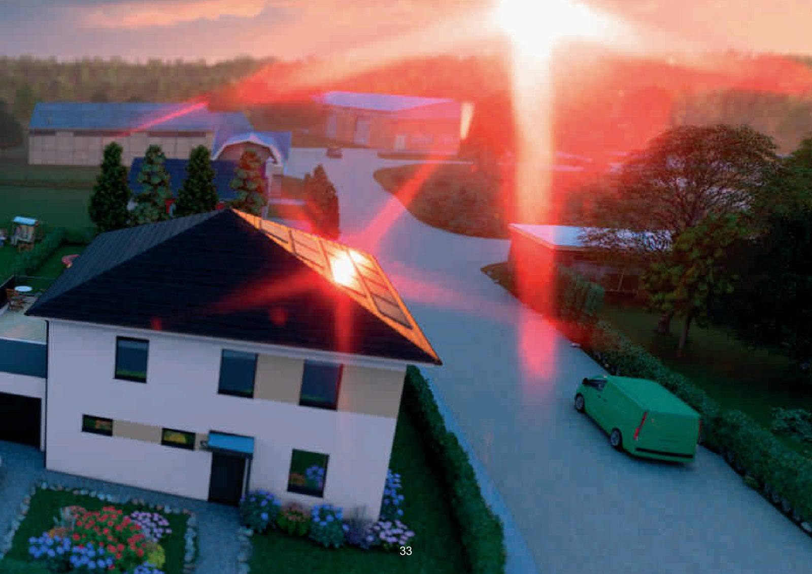 Gestaltungsbeispiel der Häuser im Abendlicht